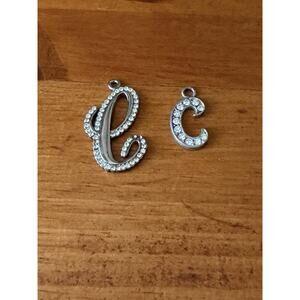 Rhinestone Initial Pendant Lot Letter C Lowercase e Silver Tone Charm Y2K Style